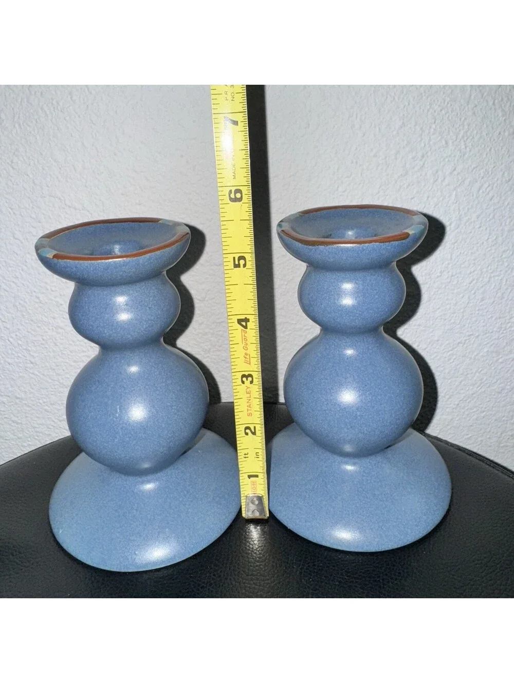 Dansk KW Portugal Blue Ceramic Candlestick Holders Pair Mid Century Modern 5.5”